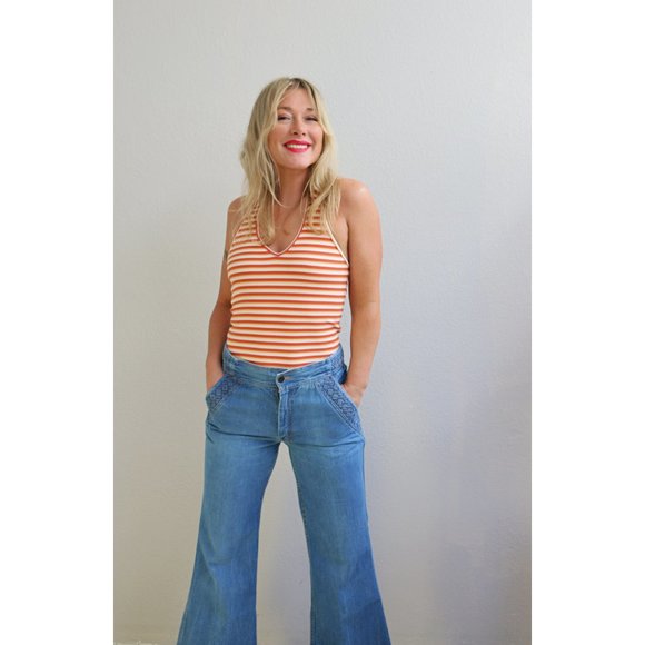 1970's Vintage MD Cimone Baket Weave Bell Bottom Jeans Women's Medium 31" Waist - Picture 7 of 11